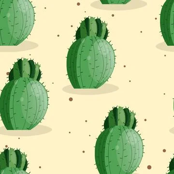Seamless pattern with cactus with thorns, succulent on color background. Vector Stock Illustration