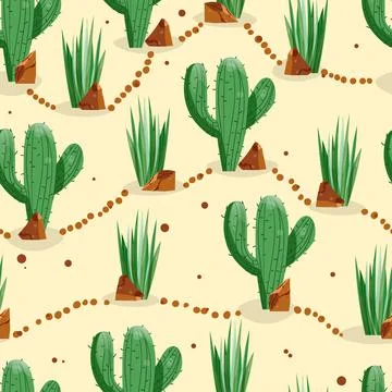 Seamless pattern with cactus with thorns, succulent on color background. Vector Stock Illustration
