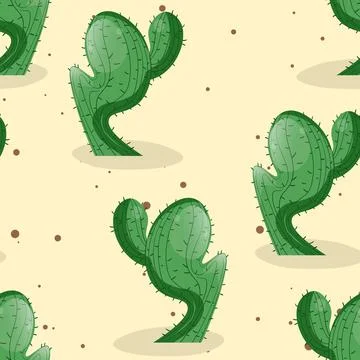 Seamless pattern with cactus with thorns, succulent on color background. Vector Stock Illustration