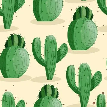 Seamless pattern with cactus with thorns, succulent on color background. Vector Stock Illustration