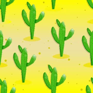 Seamless pattern with cactus with thorns, succulent on color background. Vector Stock Illustration