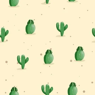 Seamless pattern with cactus with thorns, succulent on color background. Vector Stock Illustration
