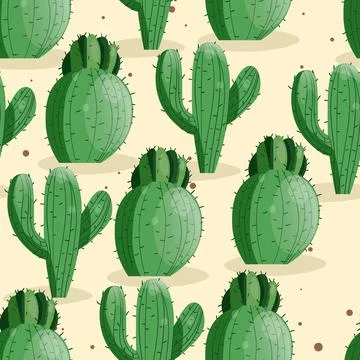 Seamless pattern with cactus with thorns, succulent on color background. Vector Stock Illustration