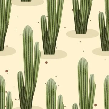 Seamless pattern with cactus with thorns, succulent on color background. Vector Stock Illustration