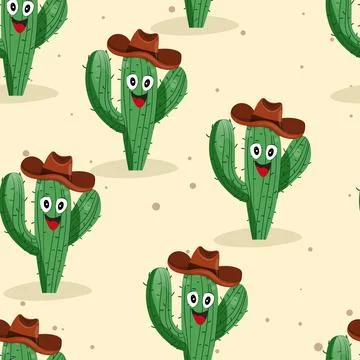 Seamless pattern with cactus with thorns, succulent on color background. Vector Stock Illustration