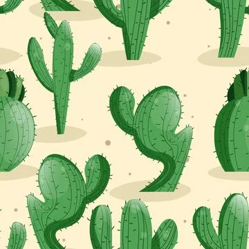 Seamless pattern with cactus with thorns, succulent on color background. Vector Stock Illustration