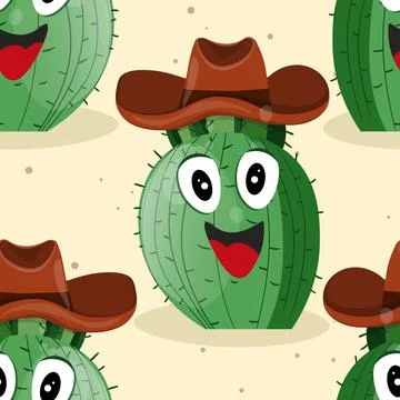 Seamless pattern with cactus with thorns, succulent on color background. Vector Stock Illustration