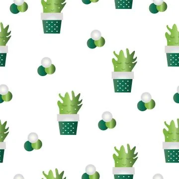 Seamless pattern with cactus vector - green theme Stock Illustration