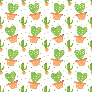Seamless pattern with cactus. Vector texture illustration. Stock Illustration