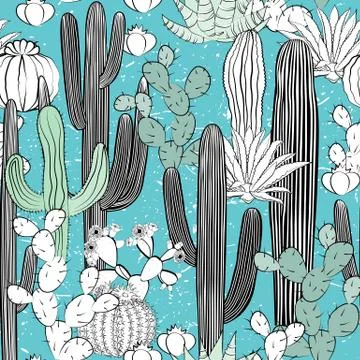 Seamless pattern with cactus. Wild cacti forest Stock Illustration