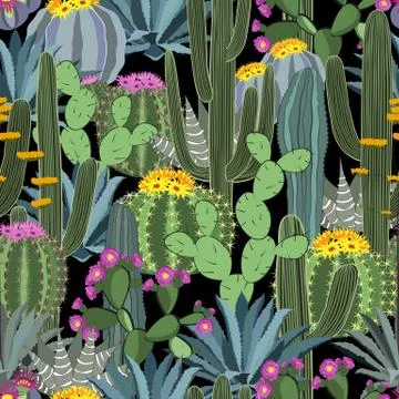 Seamless pattern with cactus. Wild cactus forest Illustrazione stock