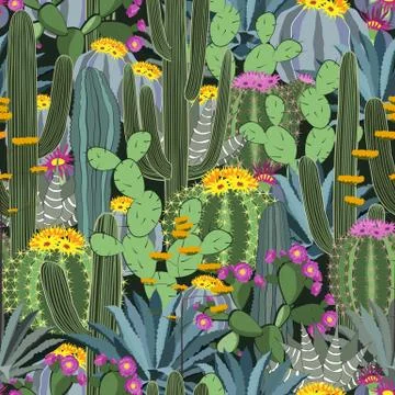 Seamless pattern with cactus. Wild cactus forest Stock Illustration