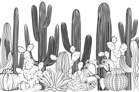 Seamless pattern with cactus. Wild cactus forest Stock Illustration