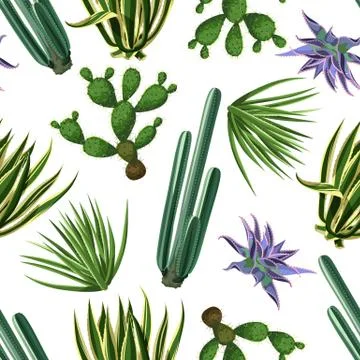 Seamless pattern with cactuses and succulents set. Plants of desert イラスト素材
