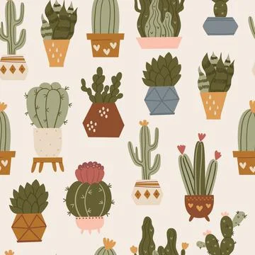 Seamless pattern with cactuses and succulents Stock Illustration