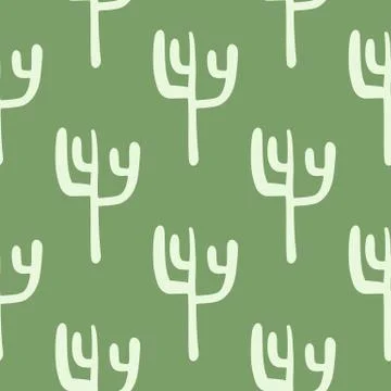 Seamless pattern with cactuses on green background. Desert doodle cacti endle Illustrazione stock