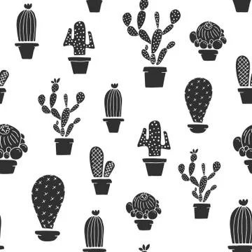 Seamless pattern - Cactuses in the pots Stock Illustration