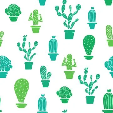 Seamless pattern - Cactuses in the pots Stock Illustration