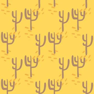Seamless pattern with cactuses on yellow background. Desert doodle cacti endl Stock Illustration