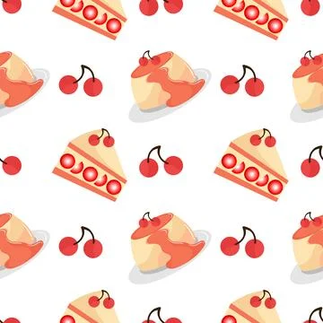 Seamless pattern of cake and cherry pudding Stock Illustration