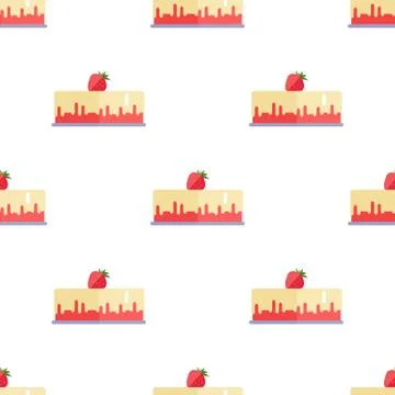 Seamless Pattern with Cake and Strawberry Isolated Stock Illustration