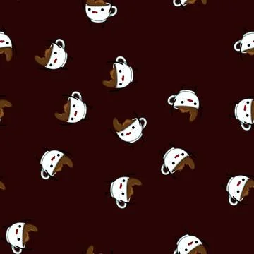 Seamless pattern cake coffee mug character cartoon vector Stock Illustration