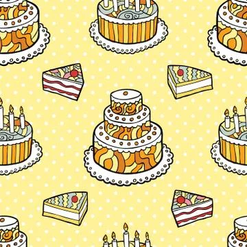 Seamless pattern with cakes on warm dotted background Stock Illustration
