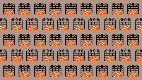 Seamless Pattern of Calendar Icons with Orange and White Abstract Design. Stock Footage 325385647