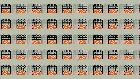Seamless Pattern of Calendar Icons with Orange and Yellow Abstract Art. Stock Footage 325385661