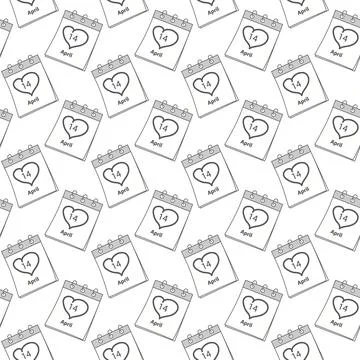 Seamless pattern Calendar page 14 April Black Day date and heart shaped stroke Stock Illustration