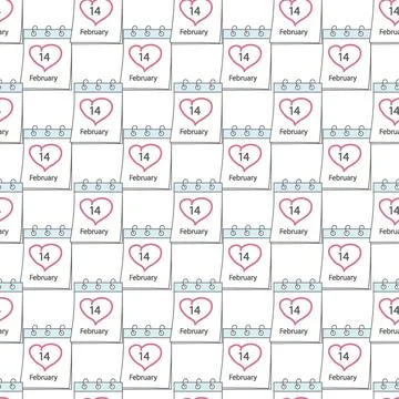 Seamless pattern of calendar page with St. Valentines Day date 14 February and Stock Illustration