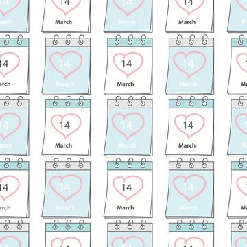 Seamless pattern of Calendar page with White Day date 14 March and heart shape Illustrazione stock