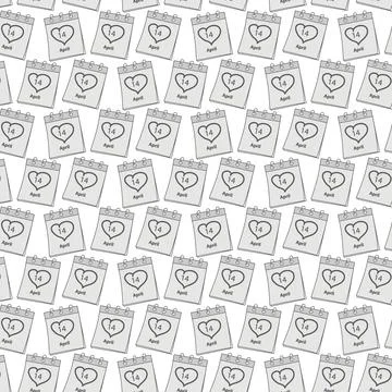 Seamless pattern of calendar pages with Black Day date 14 April in a chaotic Stock Illustration
