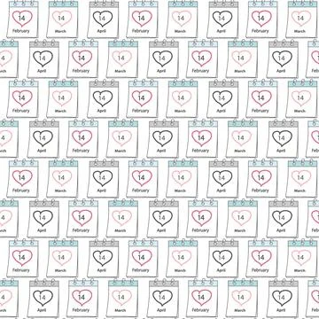 Seamless pattern of calendar pages with Valentines Day, White and Black Day date Stock Illustration