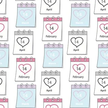 Seamless pattern of calendar pages with Valentines Day, White and Black Day 스톡 일러스트