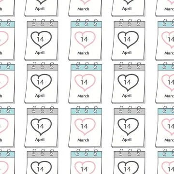 Seamless pattern of Calendar pages with White and Black Day date 14 March and 14 Stock Illustration