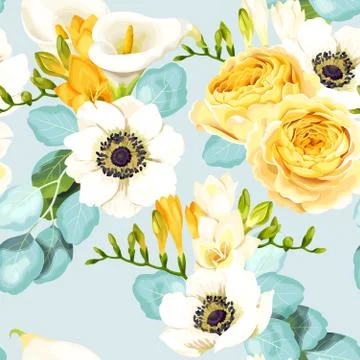 Seamless pattern with calla and ranunculus Stock Illustration