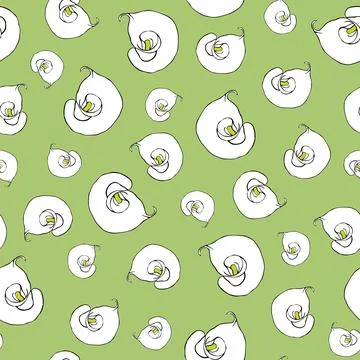 Seamless pattern - calla flowers on green background Stock Illustration