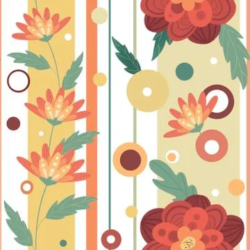 Seamless pattern with calm lines and flowers Stock Illustration