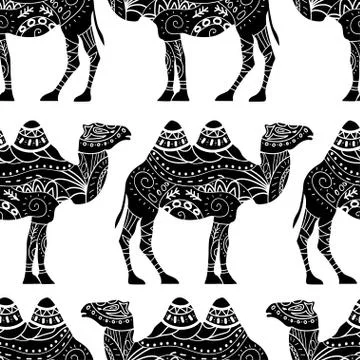 Seamless pattern with camel silhouette 스톡 일러스트