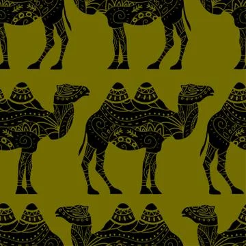 Seamless pattern with camel silhouette 스톡 일러스트
