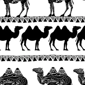 Seamless pattern with camel silhouette 스톡 일러스트