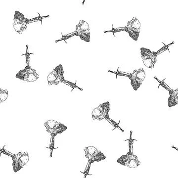 Seamless pattern camelot sword stone sketch hand drawn Stock Illustration