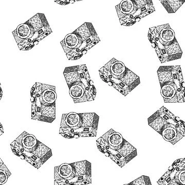 Seamless pattern camera retro technology devices sketch hand drawn Stock-Illustration