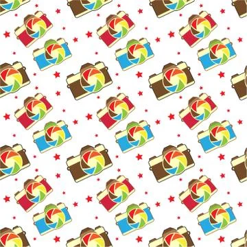 Seamless pattern with camera. Vector texture illustration. Stock Illustration