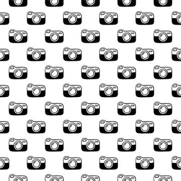 Seamless pattern with cameras. Vector template. Stock Illustration