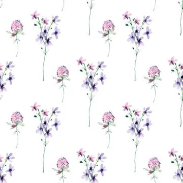 Seamless pattern with camomile flower and wild flower. Summer background Illustrazione stock