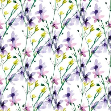 Seamless pattern with camomile flower and wild flower. Summer background Stock Illustration