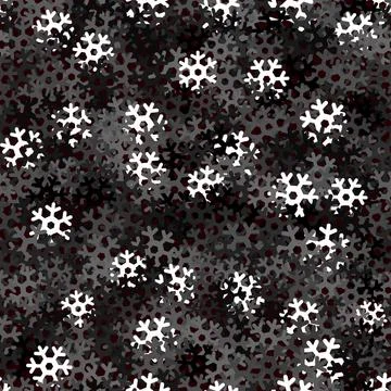 Seamless pattern camouflage of snowflakes. Black dust and white colors Stock Illustration