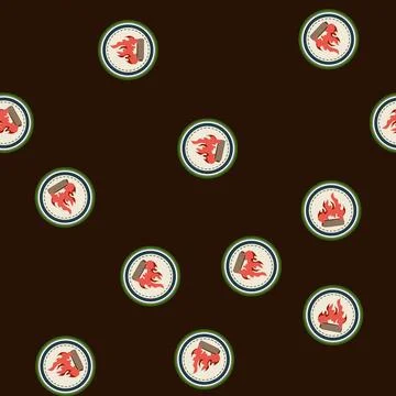 Seamless pattern campfire retro bonfire badge cartoon vector Stock Illustration